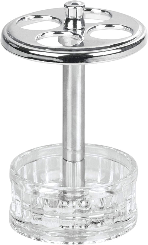 iDesign Alston Plastic Toothbrush Holder Stand for Bathroom, Vanity Countertops in Master, Guest, and Kids' Bathrooms, 3.25" x 3.25" x 5" - Clear and Chrome