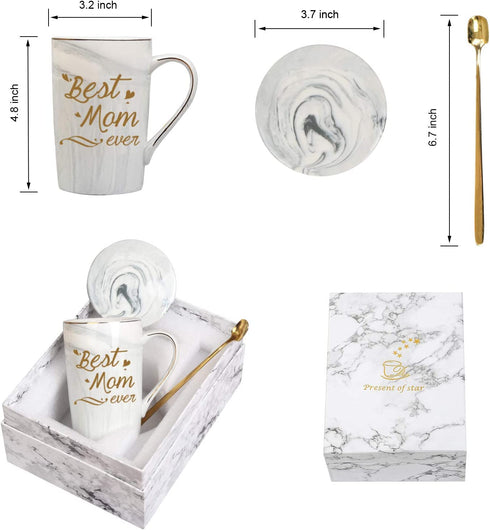 Best Mom Ever Mug Best Mom Gifts Best Mom Ever Coffee Mug Best Mom Mug Mom Mug Birthday Christmas Mothers Day Gifts for Mom from Daughter Son 14 Ounce Gift Box with Spoon and Mug Mat Gray