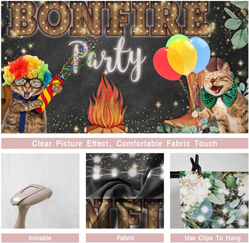 Funnytree 68" x 45" Bonfire Party Backdrop Rustic Camping Birthday Banner Camper Baby Shower Floral Bridal Shower BBQ Photography Background Decorations Cake Table Banner Photo Booth Supplies Props