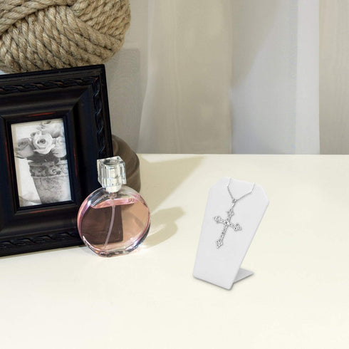 Mooca 6 Pcs Set Mini White Faux Leather Earring Stand Necklace Chain and Pendant Display Stand, Mini Jewelry Display Holder Stand, Jewelry Showcase Display, 3 1/4 Inches Height
