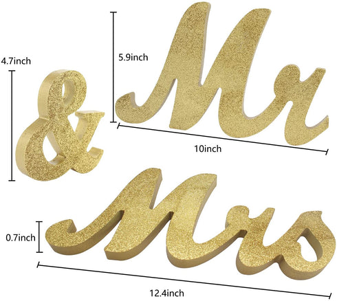 Mr Mrs Sign for Wedding Table,Mr and Mrs Wooden Letters,Large Mr. & Mrs.Party Decoration Items,Head Table Wedding Wood Letter,Just Married Sign Anniversary Party Valentine's Day Vintage Decor (Golden)