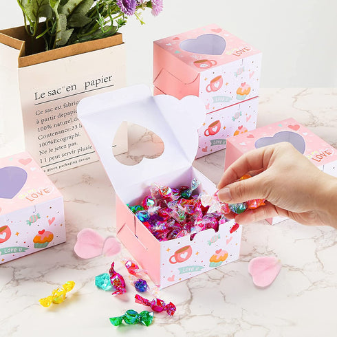 VGOODALL Valentines Day Bakery Boxes Cupcake Boxes Cookie Boxes with Heart Window for Holiday Pastries, Doughnut, Brownies, Truffles Gift Giving