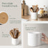 White Kitchen Utensil Holder, DOWAN Ceramic Utensil Crock with Table-Protection Cork Mat, Weighted Utensils Organizer Caddy for Kitchen Counter, Rust Proof, Classic Minimalistic White