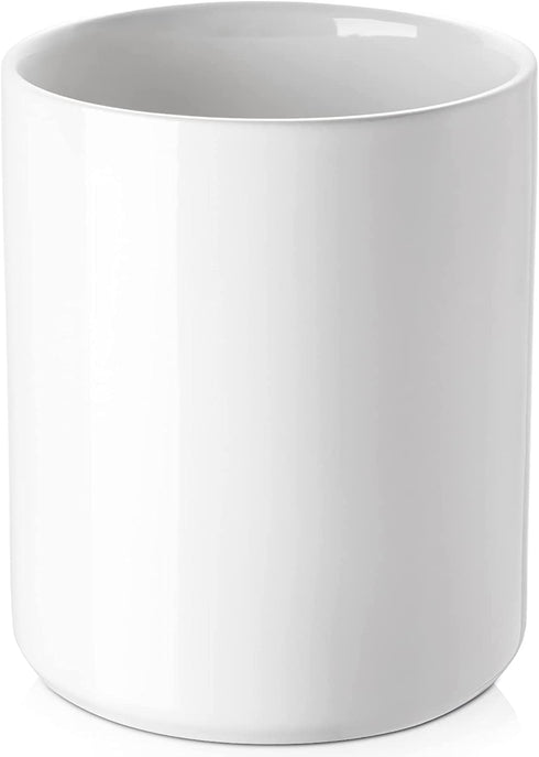 White Kitchen Utensil Holder, DOWAN Ceramic Utensil Crock with Table-Protection Cork Mat, Weighted Utensils Organizer Caddy for Kitchen Counter, Rust Proof, Classic Minimalistic White