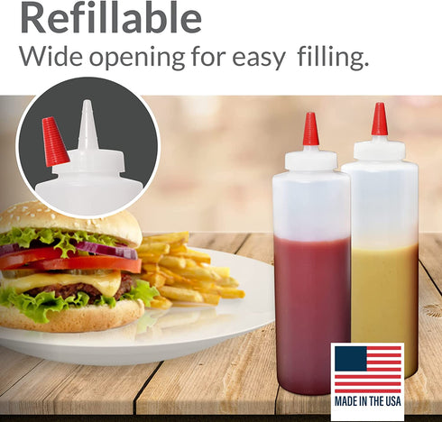 Pinnacle Mercantile Plastic Squeeze Condiment Bottles with Red Tip Cap 16-Ounce Set of 12 Wide Mouth