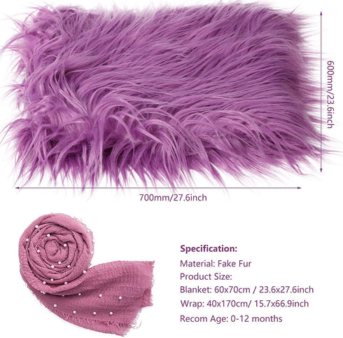 5 Pcs Newborn Photography Props Outfits- SPOKKI 35x67 Baby Long Ripple Wrap and Toddler Swaddle Blankets Photography Mat with Cute Headbands for Infant Boys Girls(0-12 Months) (Purple)