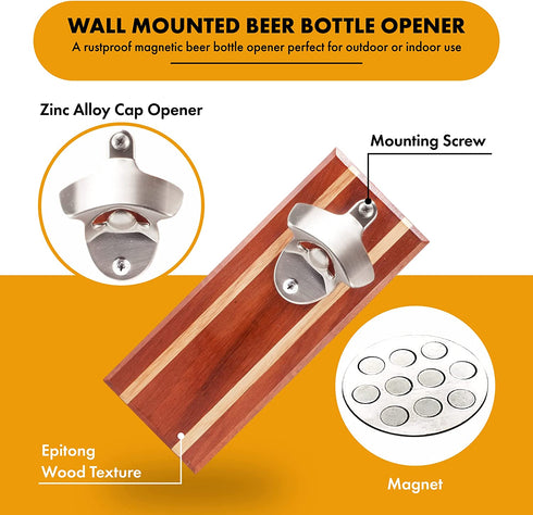 Bruntmor, CAPMAGS Strong Magnetic w/Zinc Alloy Beer Opener & Cap Catcher - Metal Magnetic (Epitong)