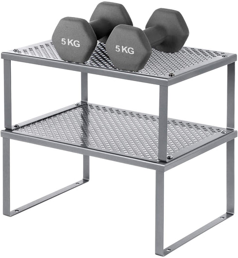 SONGMICS Cabinet Shelf Organizers, Spice Racks, Stackable, Expandable, Set of 4 Metal Kitchen Counter Shelves, Silver Gray UKCS006S01