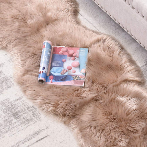 LEEVAN Sheepskin Rug Faux Fur Rug Super Soft Fluffy Chair Cover Seat Shaggy Single Pelt Floor Mat Carpet Accent Home Decor?Coffee,2' x 5'?