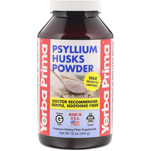 Yerba Prima Psyllium Husks Fiber Powder, 12 Ounce - Natural Fiber Supplement - Colon Cleanse - Gut Health - Vegan, Non-GMO, Gluten-Free