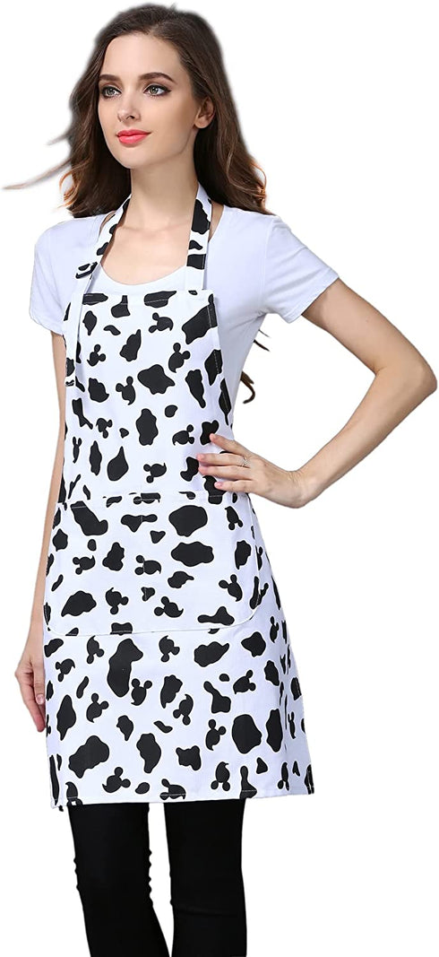 Love Potato Cute Women Girls Cooking Kitchen Apron with Pockets Black White Cow Print Bib Apron Gift, White