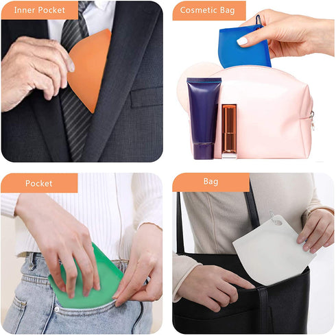 ?4-in-1 Family Pack?Face Mask Cover Case Storage Holder Bag Portable Recyclable Container Organizer, Dustproof Washable Durable Food-Grade Silicone Soft Pocket-Size Mask Storage Bag with Keychains
