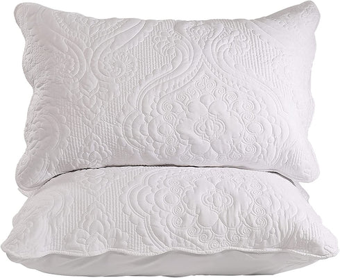 BOSOWOS Queen Pillowcases Set of 2, White Ruffles Embroidered Pillow Cases 20 x 30 Inch, Soft Breathable Microfiber Decorative Pillow Shams 2 Pack with Envelope Closure Fit Home Bed Sheet Sleeping
