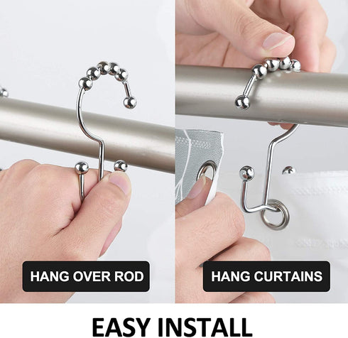 DQG Bathdesign Durable Shower Curtain Hooks Rings,Never Rust Stainless Steel Double Sliding Shower Hooks That, for Bathroom Shower Rods Curtains, Set of 12 Shower Curtain Hooks (Chrome)