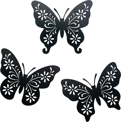 Metal butterfly wall art decor, 9inch set of 3 black Concise Decoration Hanging for living room bedroom bathroom Kitchen Patio Balcony House indoor outdoor, unique gift choice Waiu