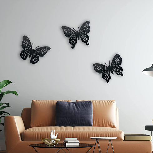 Metal butterfly wall art decor, 9inch set of 3 black Concise Decoration Hanging for living room bedroom bathroom Kitchen Patio Balcony House indoor outdoor, unique gift choice Waiu