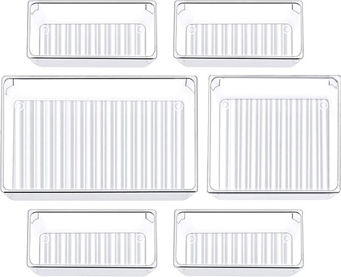 Kootek Desk Drawer Organizer Trays with 3-Size Drawer Dividers 6 Organizers Bins Customize Layout Storage Box for Bedroom Dresser Bathroom Kitchen Office (Clear)