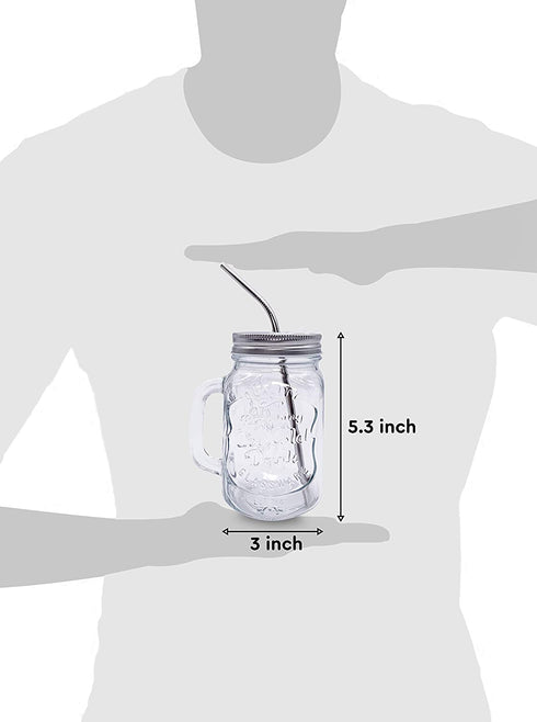 Home Suave Mason Jar Mugs with Handle, Regular Mouth, Colorful Lids with 2 Reusable Stainless Steel Straw, Set of 2 (Gold), Kitchen Glass 16 oz Jars,Refreshing Ice Cold Drink & Dishwasher Safe