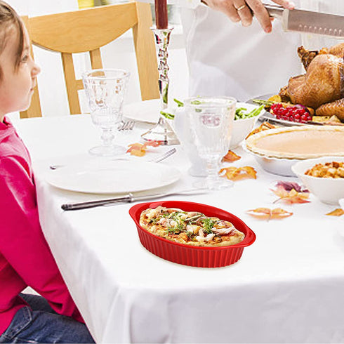 Foraineam Porcelain Oval Baking Dish Set, 2 Pcs Oven Safe Au Gratin Pans Small Table Serving Dishes, Lasagna Pan Crme Brulee Bakeware Set with Double Handles