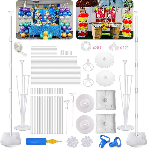 2 Set Balloon Column Kit and 2 Set DIY Table Stand Kit, 63 inch Height 30Pcs Balloon Rings, 100 Glue Dot, 2 Tying Tool, 2 Flower Clip, 1 Balloon Pump for Party Wedding Birthday Festival Decorations