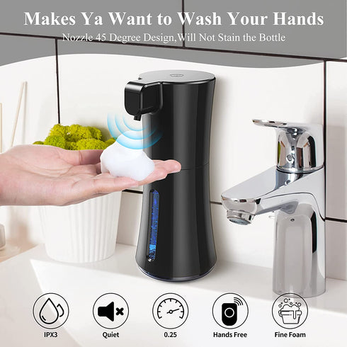 Improved Automatic Foaming Soap Dispenser Touchless Auto Foam Dispenser Black,Foaming Auto Soap Dispenser Battery Operated, 350ml/12Oz Touch Free Foam Soap Dispensers