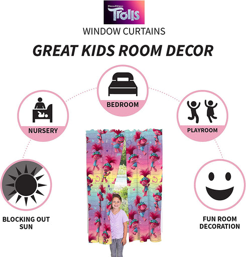 Franco Kids Room Window Curtains Drapes Set, 82 in x 63 in, Trolls World Tour