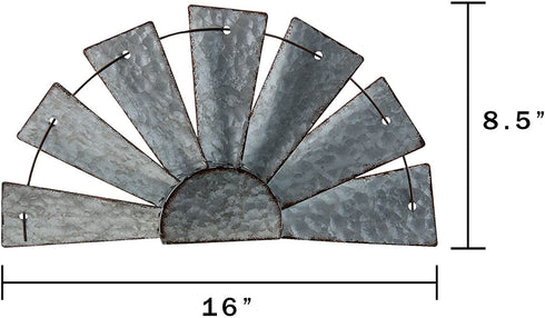 CWI Gifts Galvanized Half Windmill Wall Art, Multicolor