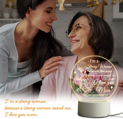 Mother's Day Gifts for Mom from Daughter - Personalized Acrylic Night Light with Base, Birthday Gifts for Mom, Mom Night Lamp Gifts for Thanksgiving Christmas