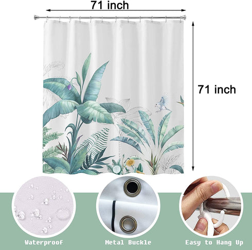 CHICHIC 71x71 Inch Shower Curtain for Bathroom Shower Curtain Set Fabric Shower Curtain with Hooks Thickening Waterproof Bathroom Decorations Tropical Leaves Shower Curtain