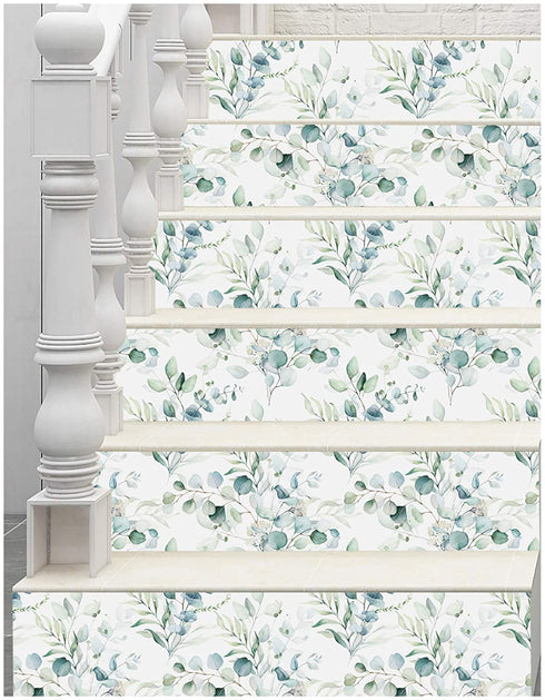 HaokHome 93042 Peel and Stick Wallpaper Green/White Eucalyptus Leaf Floral Wall Mural Home Nursery Boho Decor 17.7in x 9.8ft
