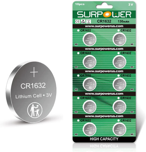 SURPOWER CR1632 3V Lithium Battery CR 1632-10 Pack?5-Year Warranty?