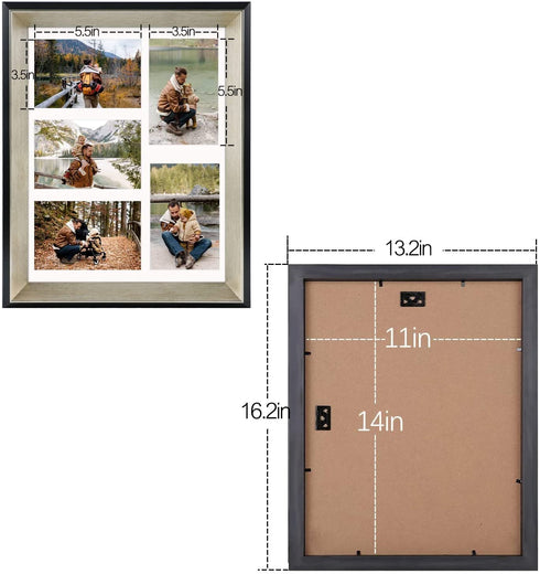 Space Art Deco, 11X14 Collage Picture Frame with 5 Opening Mat for 4X6 Photos Displays or 11X14 Poster Frame Without Mat, Shatter Resistant Glass Wall Mounting(Silver/Black, 1-Pack)