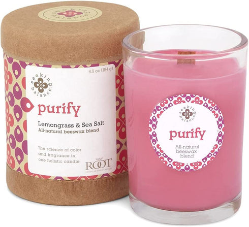 Root Candles Seeking Balance Beeswax Blend Candle, 6.5-Ounce, Purify: Lemongrass & Sea Salt