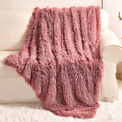 Yusoki Pink Faux Fur Throw Winter Blanket,2 Layers,50" x 60",Soft Fluffy Fuzzy Cozy Blanket for Women Girls Teens Sofa Chair Couch Bed Farmhouse Decrations Photoshoot Props