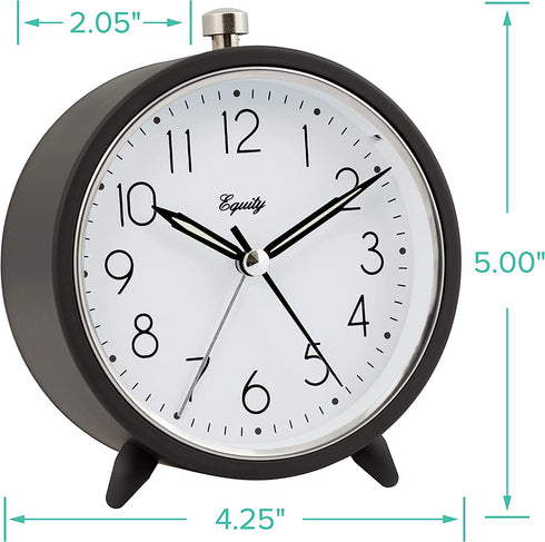 Equity by La Crosse 20091 5 Inch Silent Sweeping Quartz Metal Alarm Clock, Dark Gray
