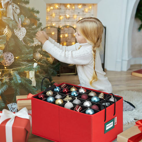 Christmas Ornament Storage Container Box Heavy Duty, Premium Quality Storage Bins - Convenient Durable, 3 Individual Trays Fits Up to 72 - 3? Ornaments Adjustable Cells