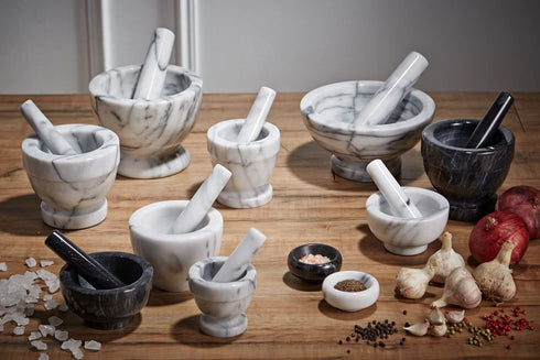 JEmarble Mortar and Pestle Set 4x4 inch, Natural Stone Surface Polished For Easy Cleaning, Heavy/Durable/Elegant (Pearl White)