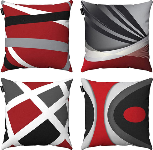 Set of 4 Couch Pillow Covers 18x18 Modern Geometry Decorative Throw Pillow Covers, Cushion Case, Pillowcase for Living Room Sofa, Bedroom, Chair, Car (Red, 18" x 18")