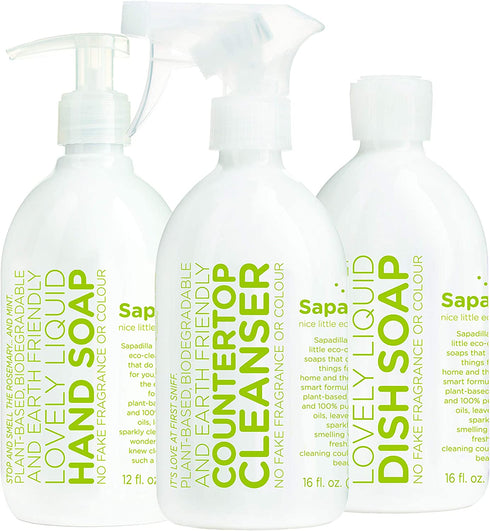 Sapadilla Rosemary + Peppermint Dish Soap, Hand Soap & Countertop Cleanser, Variety Pack