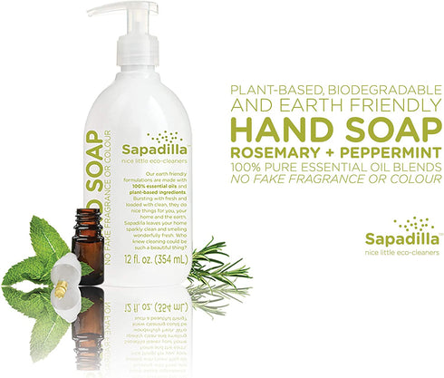 Sapadilla Rosemary + Peppermint Dish Soap, Hand Soap & Countertop Cleanser, Variety Pack