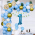 1st Birthday Party Decorations - Blue and Gold Macaron Balloons Arch Garland Kit - Air Pump, Aluminum Foil Paper No.1 Balloon, Gold Confetti Balloons, Gold Balloons, Pine Needles, Pull the Flag - Baby Birthday Decoration - Boy Or Girl
