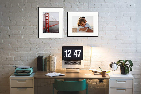 Frametory, 11x14 Aluminum Frame, 8x10 Photo with Ivory Mat for Wall Display, Sawtooth Hanger, Swivel Tabs, Spring Clips Great for Photos, Artworks, Posters (Black, 1-Pack)