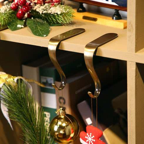 Boao Christmas Stocking Holders Metal Mantel Stockings Hangers Shelf Fireplace Garland Mantle Grips Set (Bronze Color, 4)