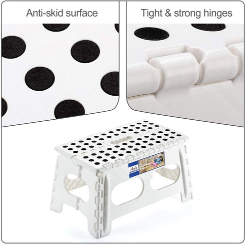 ACSTEP Folding Step Stool - 9" Height 15" Wide Foldable Stepping Stool Sturdy Holds Up to 300 lbs, Safer and Non Slip Foldable Step Stool for Kids - Enough to Support Adults (White)