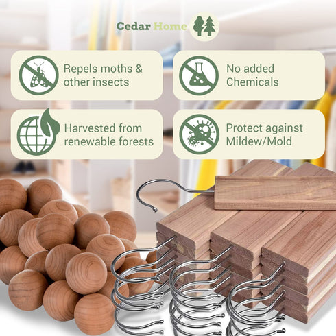 Cedar Hyde Cedar Blocks for Clothes Storage | Cedar Hang Ups & Cedar Balls | Clothes Protection & Deodorizer | 22 Pieces, 12 Cedar Hang Ups & Bonus 10 Cedar Balls | U.S.A Seller