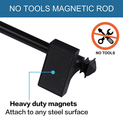 H.VERSAILTEX 2 Pack Magnetic Curtain Rods for Metal Doors Multi-Use Rods for Small Windows Cafe Sidelight and Iron Steel Places, Tool Free with Square Finials (Adjust from 16 to 28 Inch, Black)