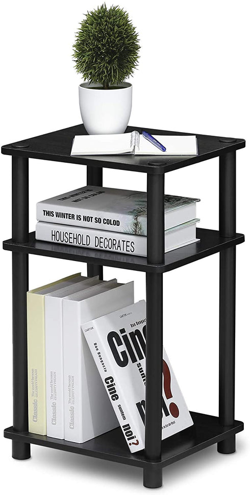 Furinno Just 3-Tier Turn-N-Tube End Table / Side Table / Night Stand / Bedside Table with Plastic Poles, 1-Pack, Americano/Black