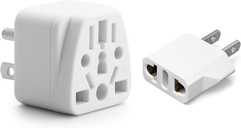 Europe to US Plug Adapter EU/UK/AU/in/CN/JP/Asia/Italy/Brazil to USA (Type A & B) American Travel Adapter and Converter, Wall Outlet Power Charger Converter (White)