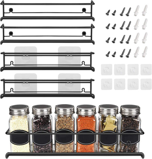 Ultimate Hostess Spice Rack Wall Mount - 4-Tier, Space-Saving Wall Spice Rack Organizer - Wall Mount Spice Rack Organizer for Spice Jars and Seasonings - Screw or Adhesive Hanging Spice Rack for Wall