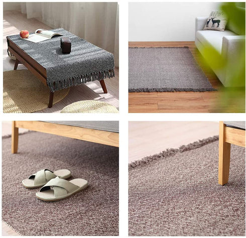 Eanpet Braided Rug Cotton Area Rug Pure Tassels Floor Rug Hand Woven Reversible Throw Rugs Door Mat Laundry Room Rug Indoor Runner Bathroom Tablecloth (2x6 FT, Grey)